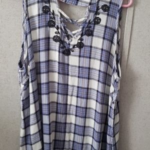 blue flannel patterned tank top